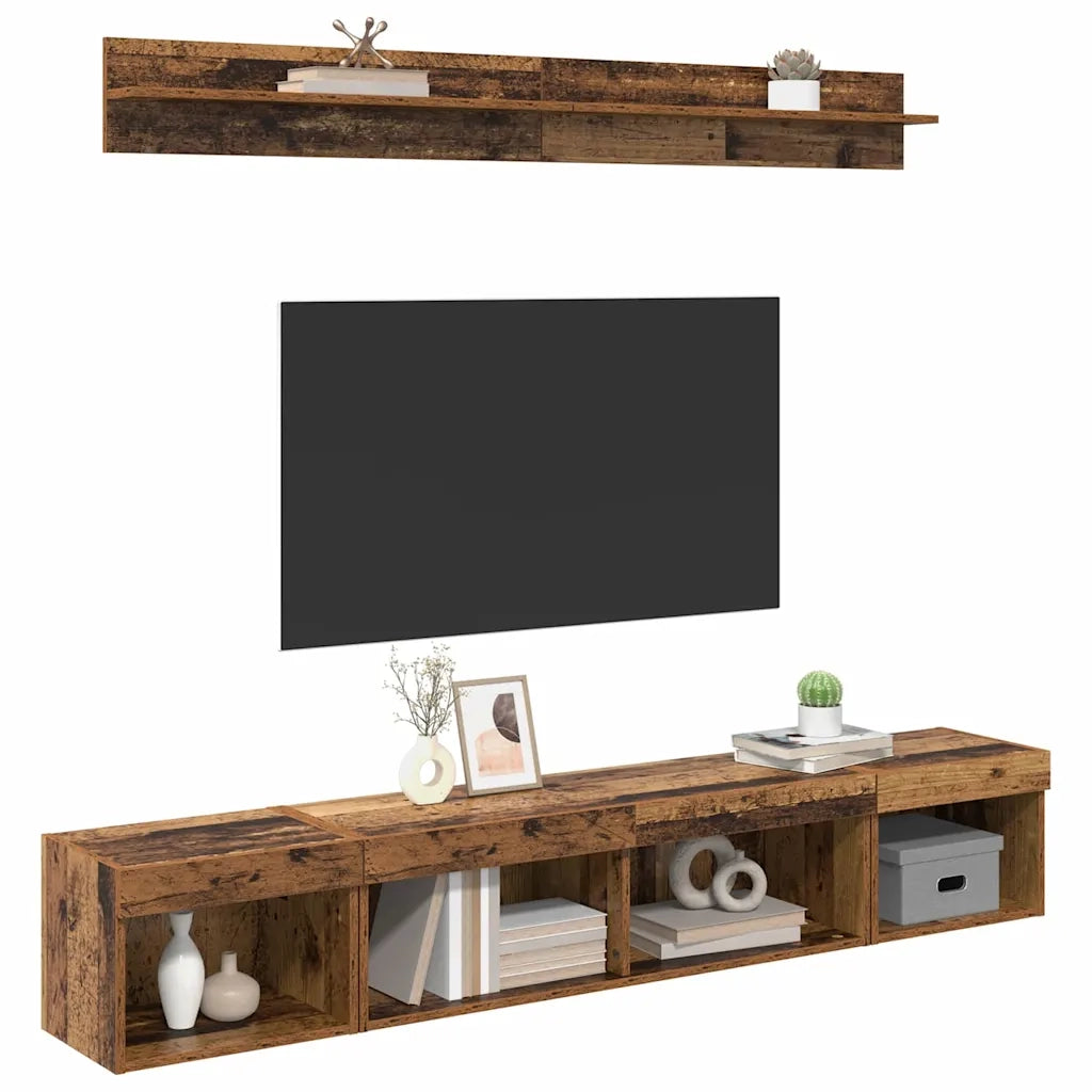 Set di Mobiletto da TV a Parete 5 pz Legno vecchio 3403607