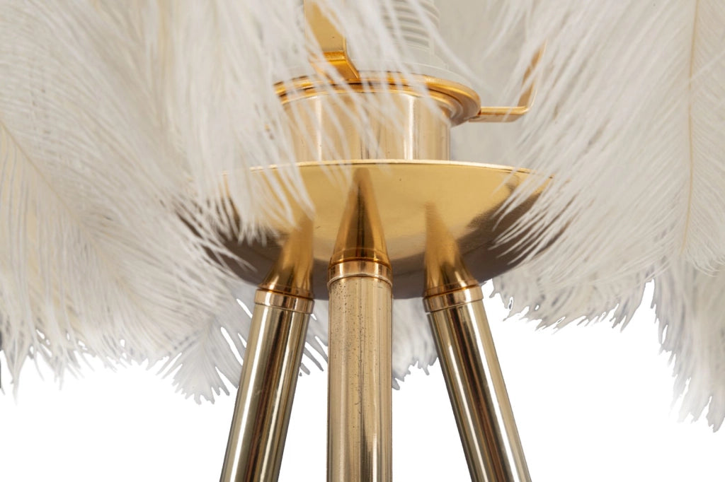 Lampada da Tavolo Feather Stand Ø40x60 cm in Ferro e Plastica Oro e Bianco