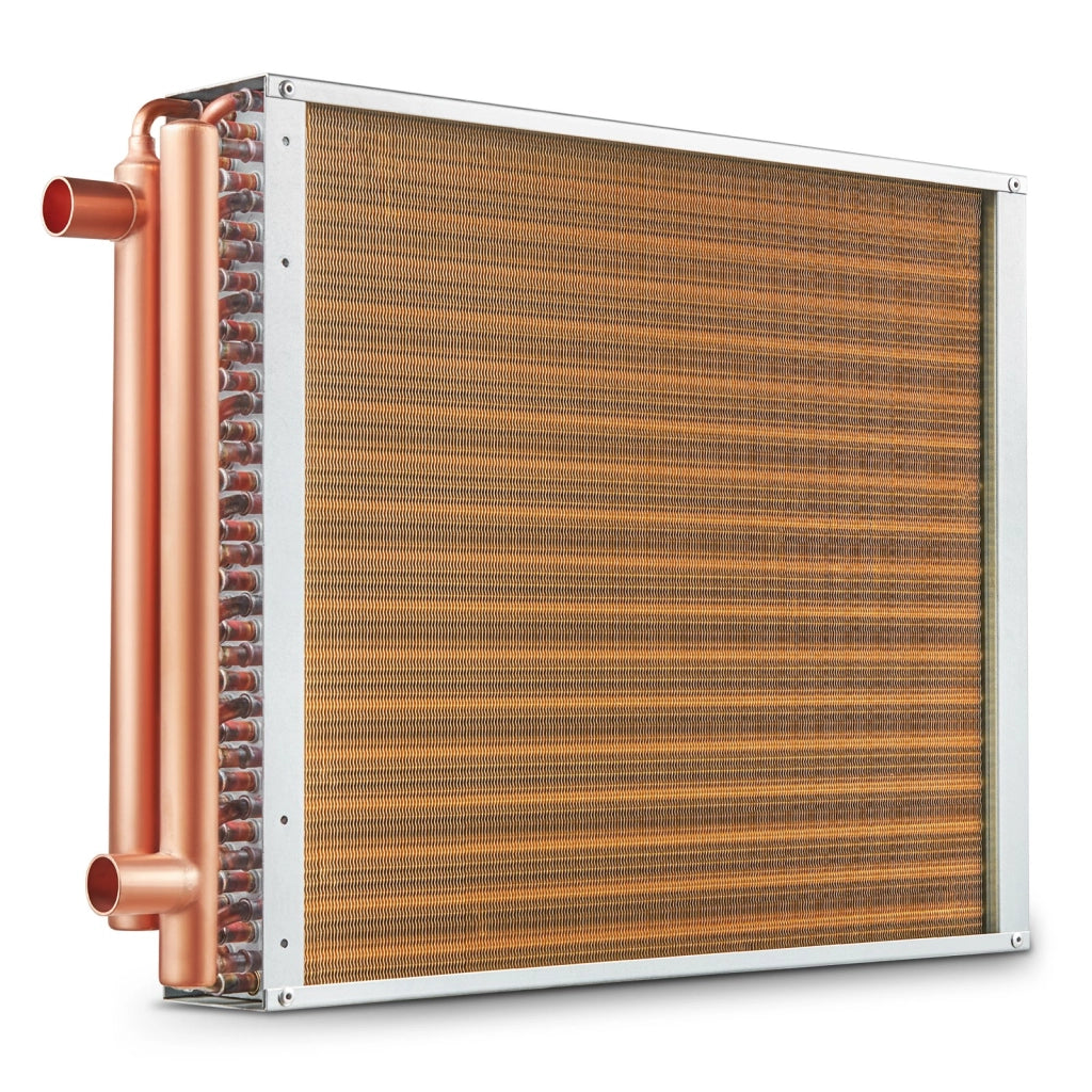 Scambiatore di calore acqua-aria C18x20 18"x20", tubi in rame 3 file 3/8", 242 alette alluminio, robusto per riscaldamento