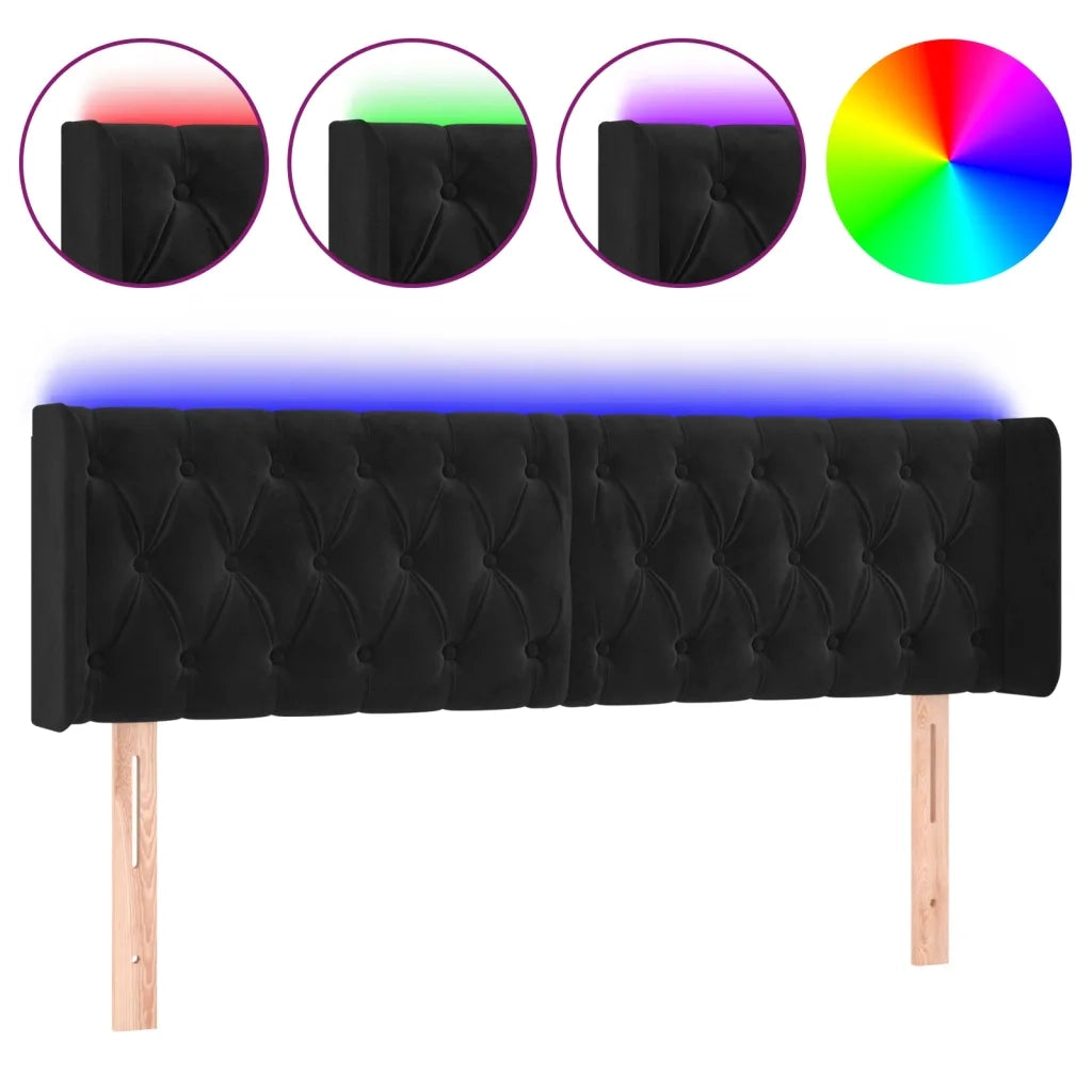 Testiera a LED-Testata con LED Nera 147x16x78/88 cm in Velluto 615518
