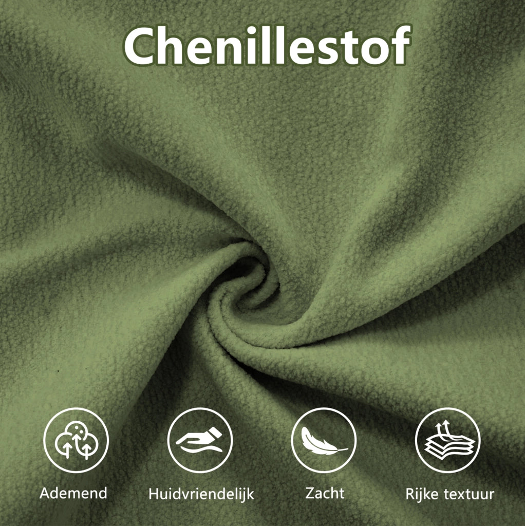 Divano Angolare Cloud in Chenille Verde con 2 Cuscini Lombari e 2 Cuscini Decorativi, Braccioli Imbottiti e Ottoman Movibile