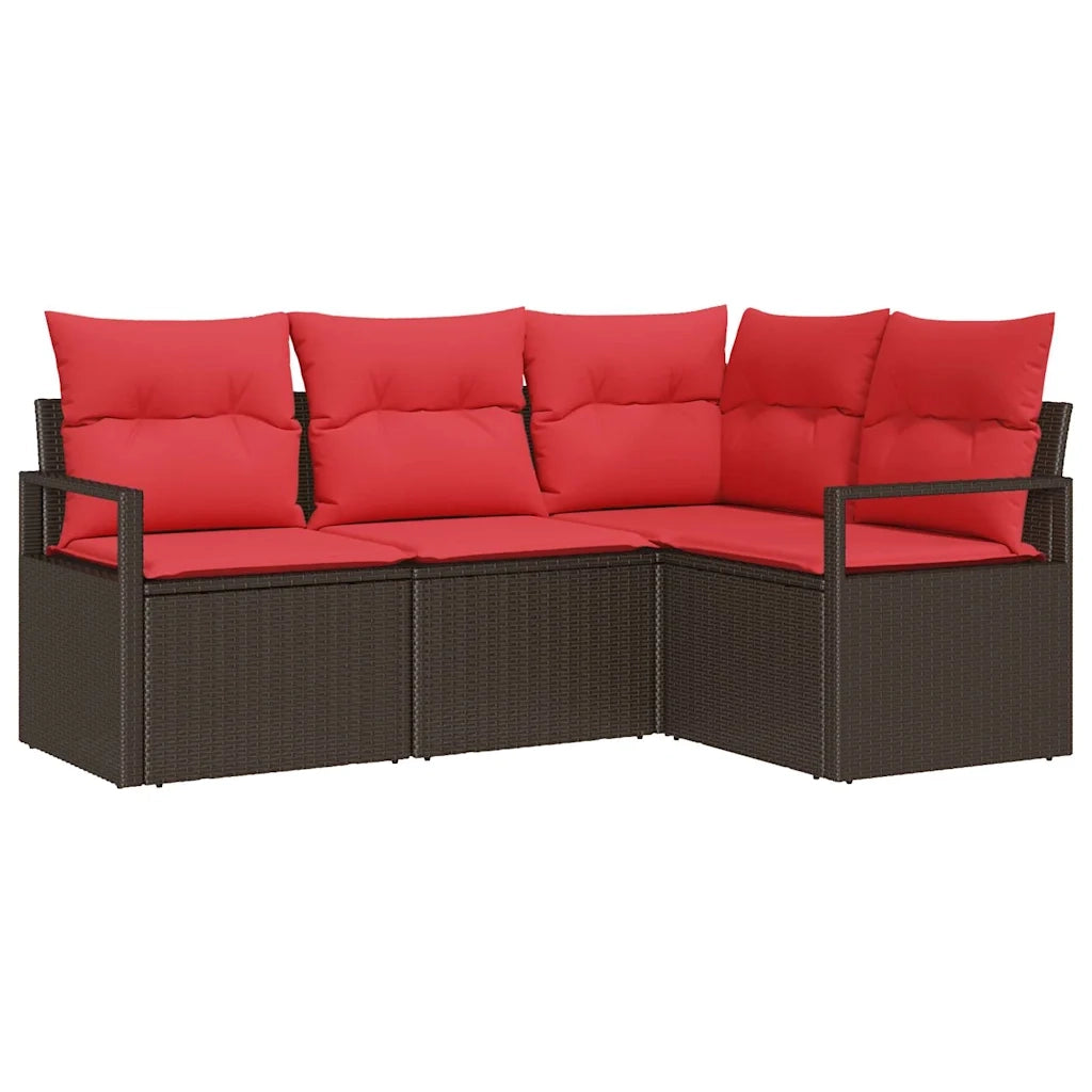 Set Divano da Giardino 4 pcs Marrone e Rosso polyrattan 3355033