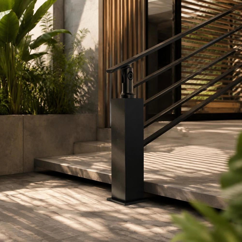 Cable Railing Post, 91.4 X 5.1 X 5.1 Cm, Steel Railing Post Without Holes, SUS304 Stainless Steel Cable Railing Post, Stair Handrail Post With Horizontal And Curved Bracket, Set Of 1