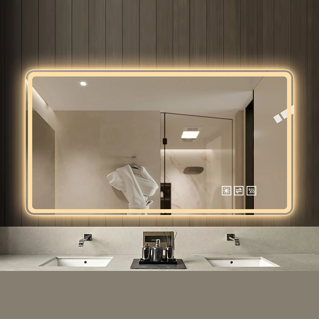 Specchio LED da bagno 60x100 cm senza cornice, 3 tonalità luce, dimmerabile, antiappannamento, IP44