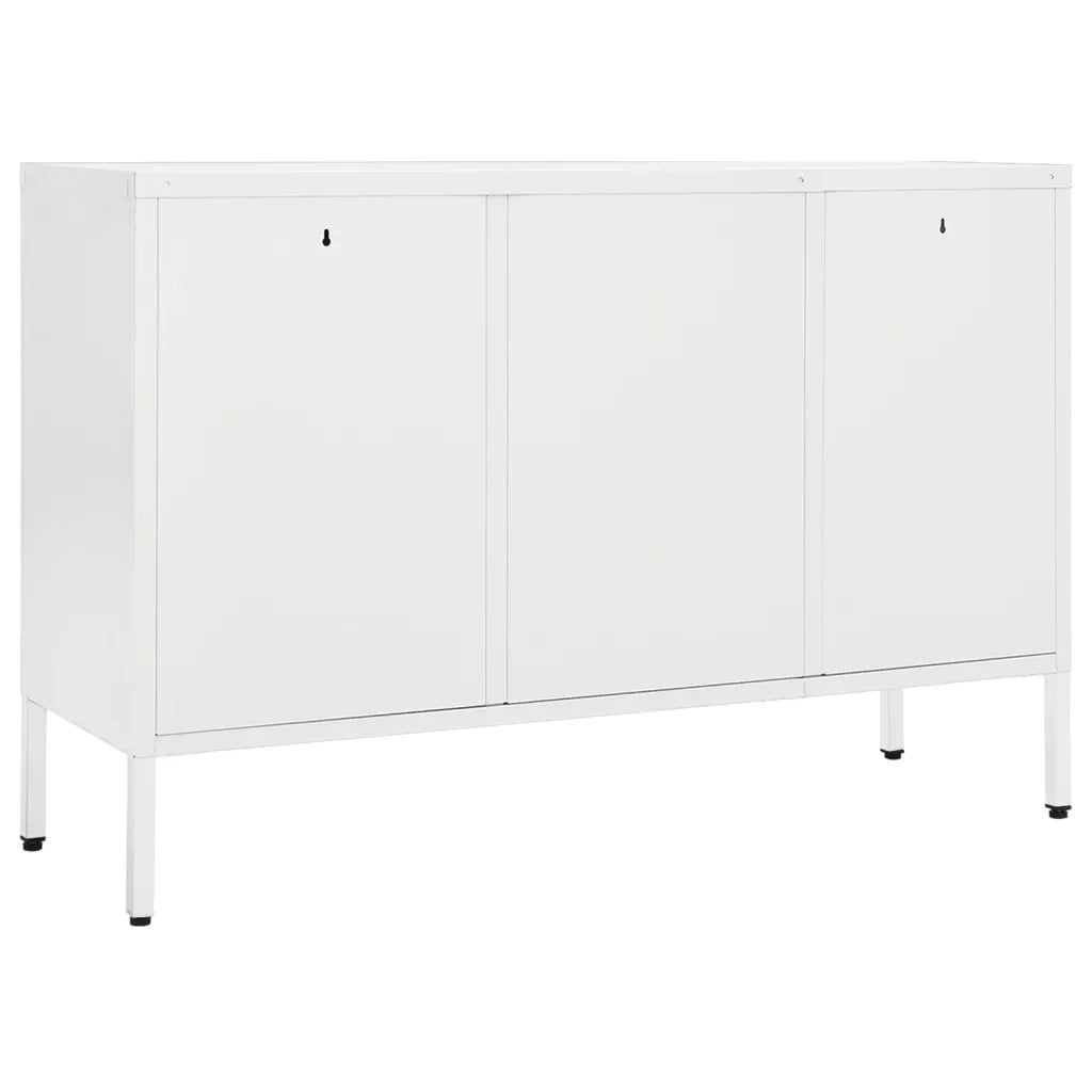 Credenza Bianca 105x35x70 cm in Acciaio e Vetro Temperato