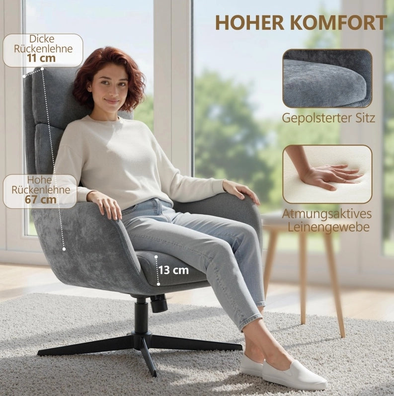 Poltrona relax grigia con poggiapiedi e base in metallo
