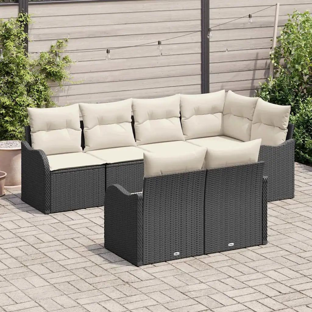 Set Divano da Giardino con cuscino 7 pcs Nero Poly Rattan