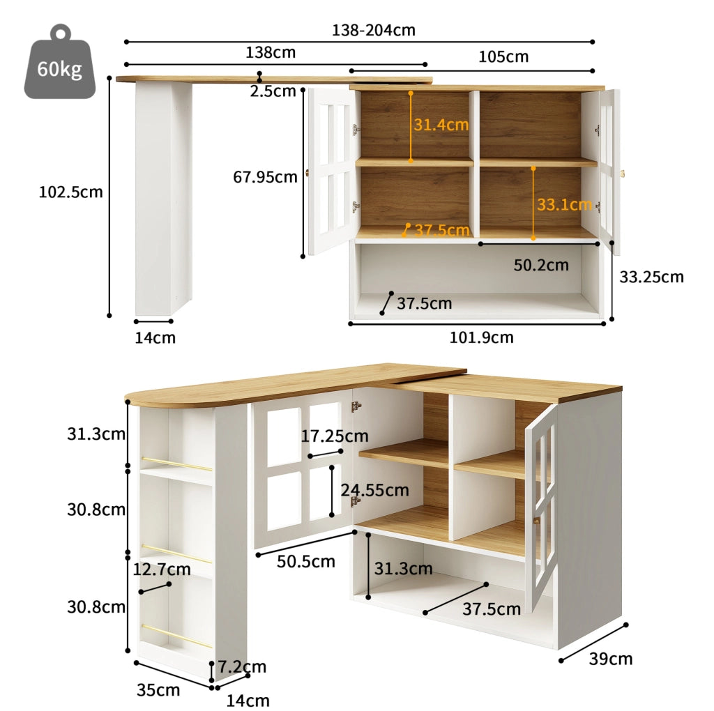 ARMADIO Girevole 360° 138-204x39x102,5 cm MDF Bianco