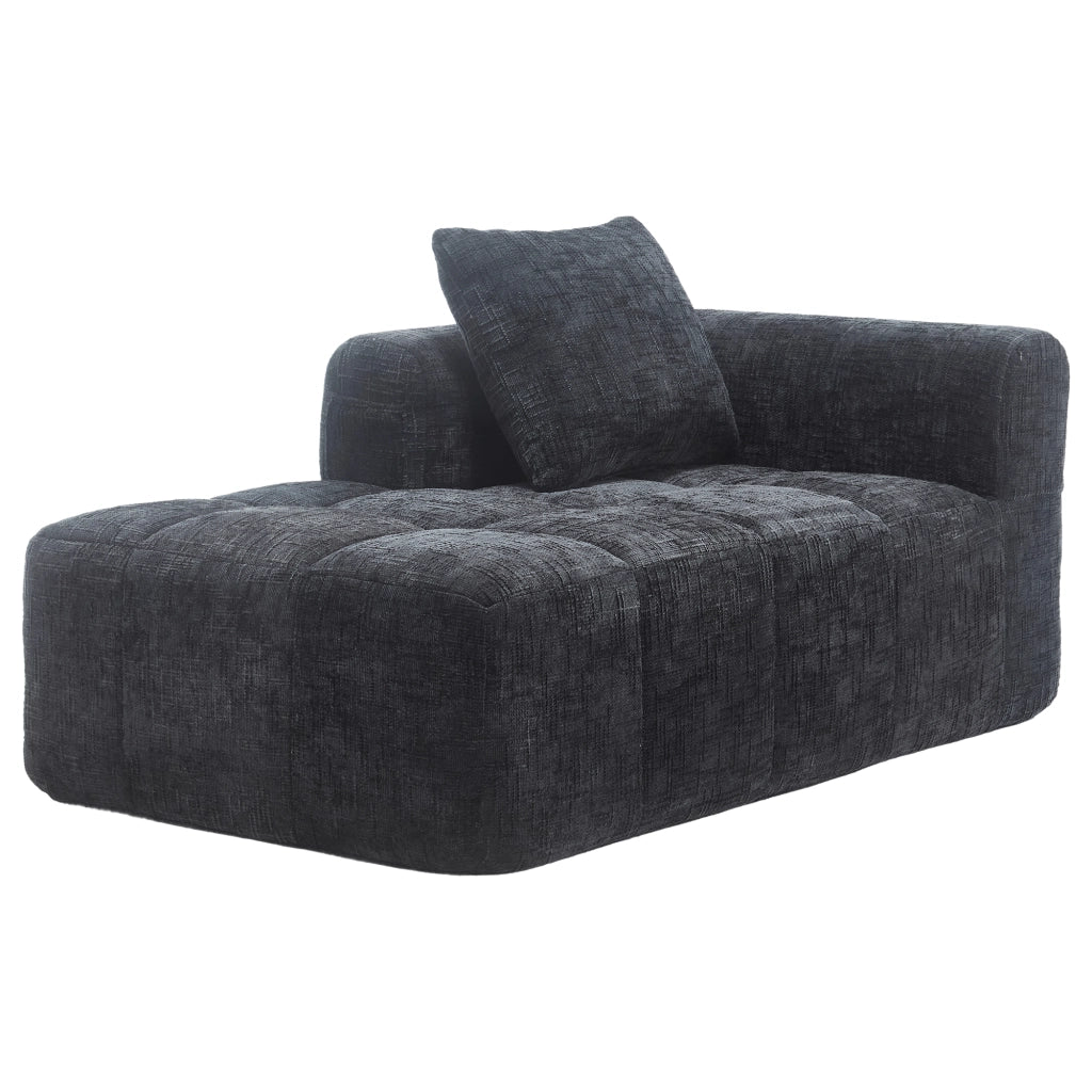 Méridienne con Tasche Laterali e Cuscino, Design Ergonomico, in Ciniglia, Nero, 158 × 90 × 60 cm