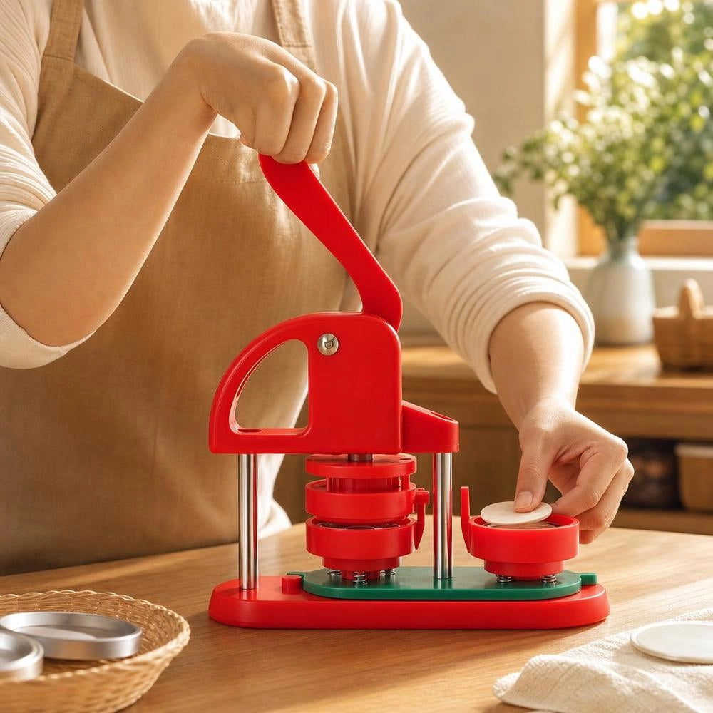 Button Maker, Badge Punch Press, 58 Mm Round, Pin Maker With 100 Button Pieces, Circle Cutter, And Reinforced Ergonomic Handle, DIY Badge Press Machine, Button Maker, Red