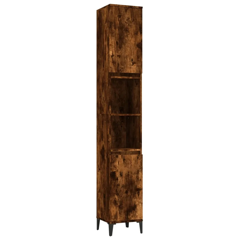 Armadietto Bagno | Armadio da bagno Rovere Fumo 30x30x190 cm in Legno Multistrato