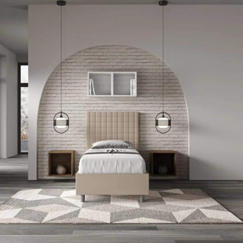 Letto singolo senza rete imbottito 80x200 similpelle tortora Sunny