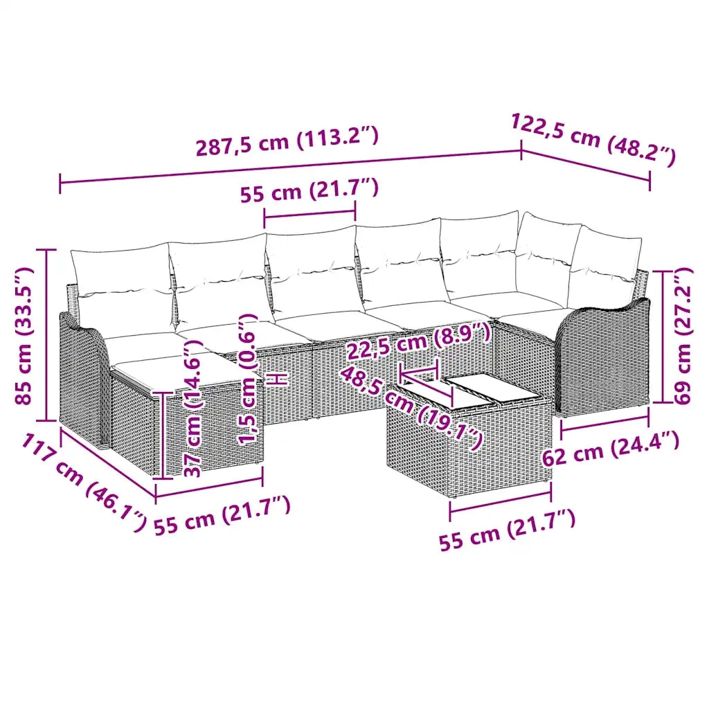 Set Divano da Giardino Grigio chiaro polyrattan 3345802