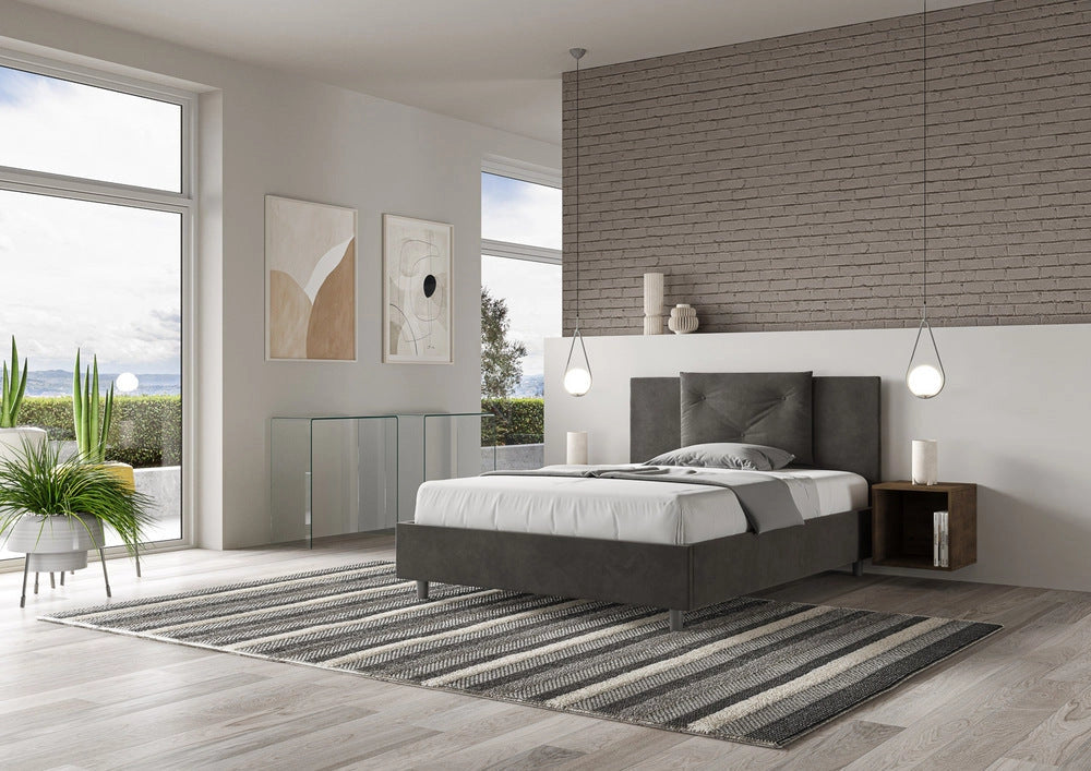 Letto Matrimoniale 160x210 cm con Rete e Contenitore Appia Grigio