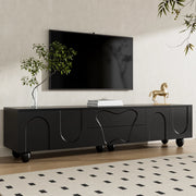 Mobile TV nero 180 cm con gambe in legno massello e ampio spazio contenitivo