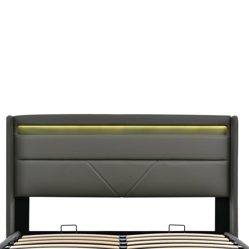 Letto contenitore imbottito grigio 140x200 cm con LED