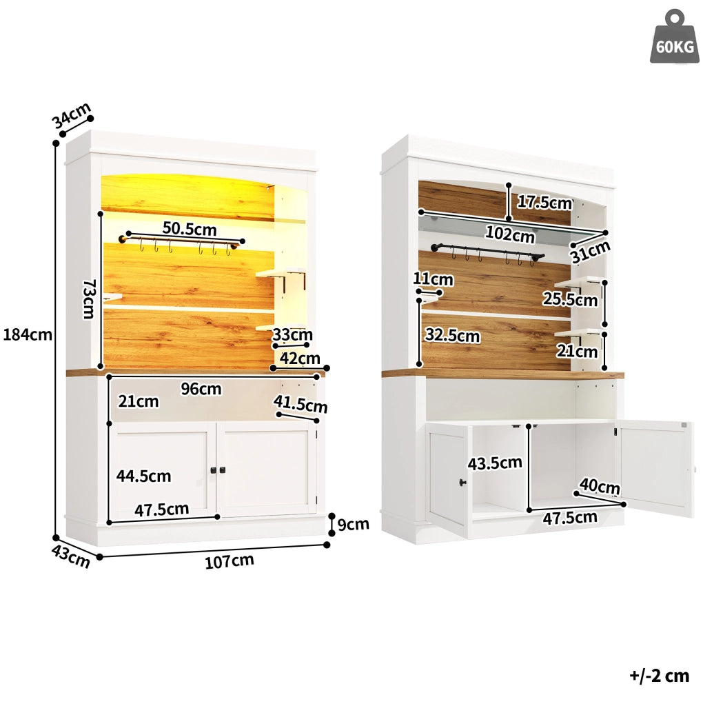 Set 2 colonne cucina bianche con LED RGB, 107x34x184 cm