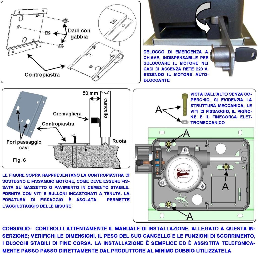 Sblocco Emergenza del Motore Geko Montato su Cancello Scorrevole Kit Leva STP064 Completa di Chiavi di Sicurezza Doppio Profilo Utile Per Mancanza di Rete Elettrica Libera L'Anta per Apertura Manuale