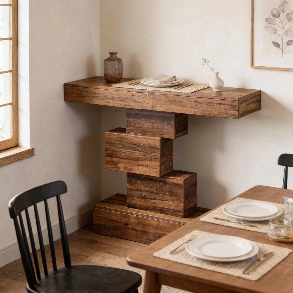 Tavolo consolle marrone scuro 108x30x80 cm con base geometrica