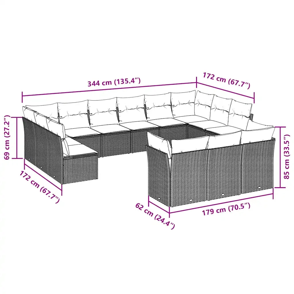 Set Divani da Giardino 13 pz con Cuscini Marrone in Polyrattan