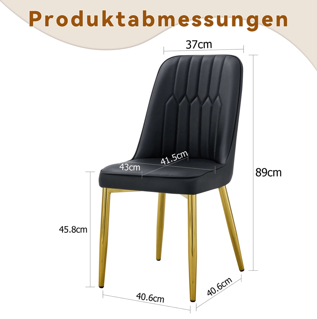 SEDIA DA PRANZO Moderna in PU Nero e Metallo Oro, 89 cm