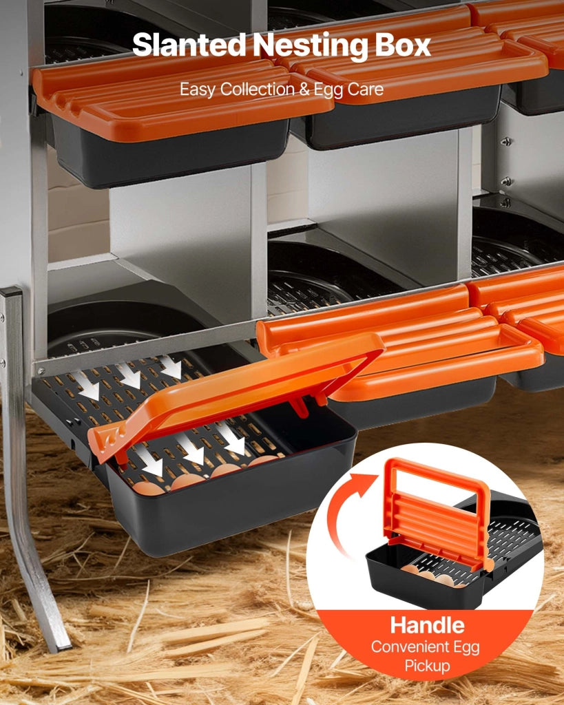 Nido per galline ovaiole a 8 scomparti CNB-08-Leg in acciaio zincato con gambe e cassetto raccolta uova 1060x525x990 mm