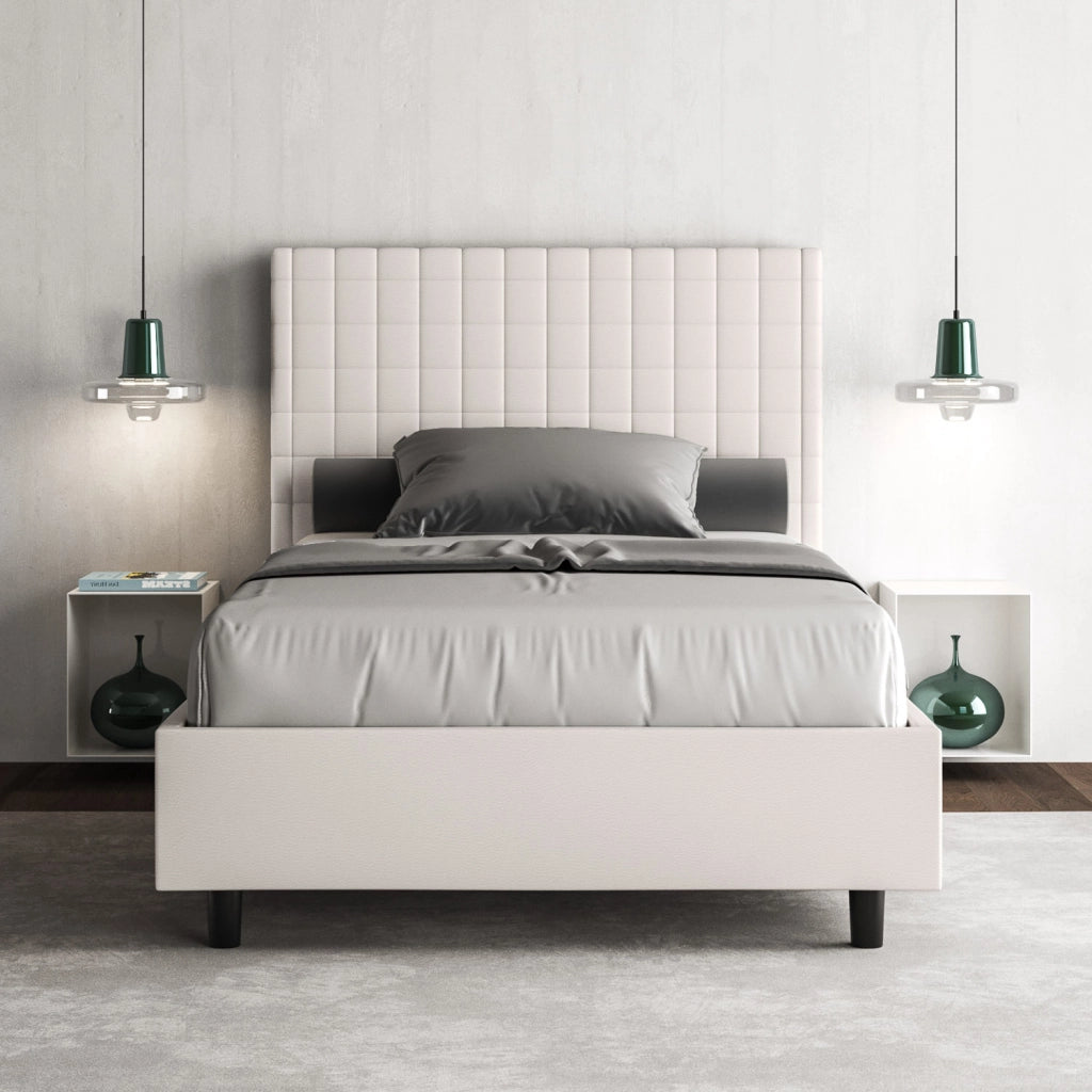 BS COM Letto una piazza e mezza senza rete imbottito 110x210 similpelle bianco