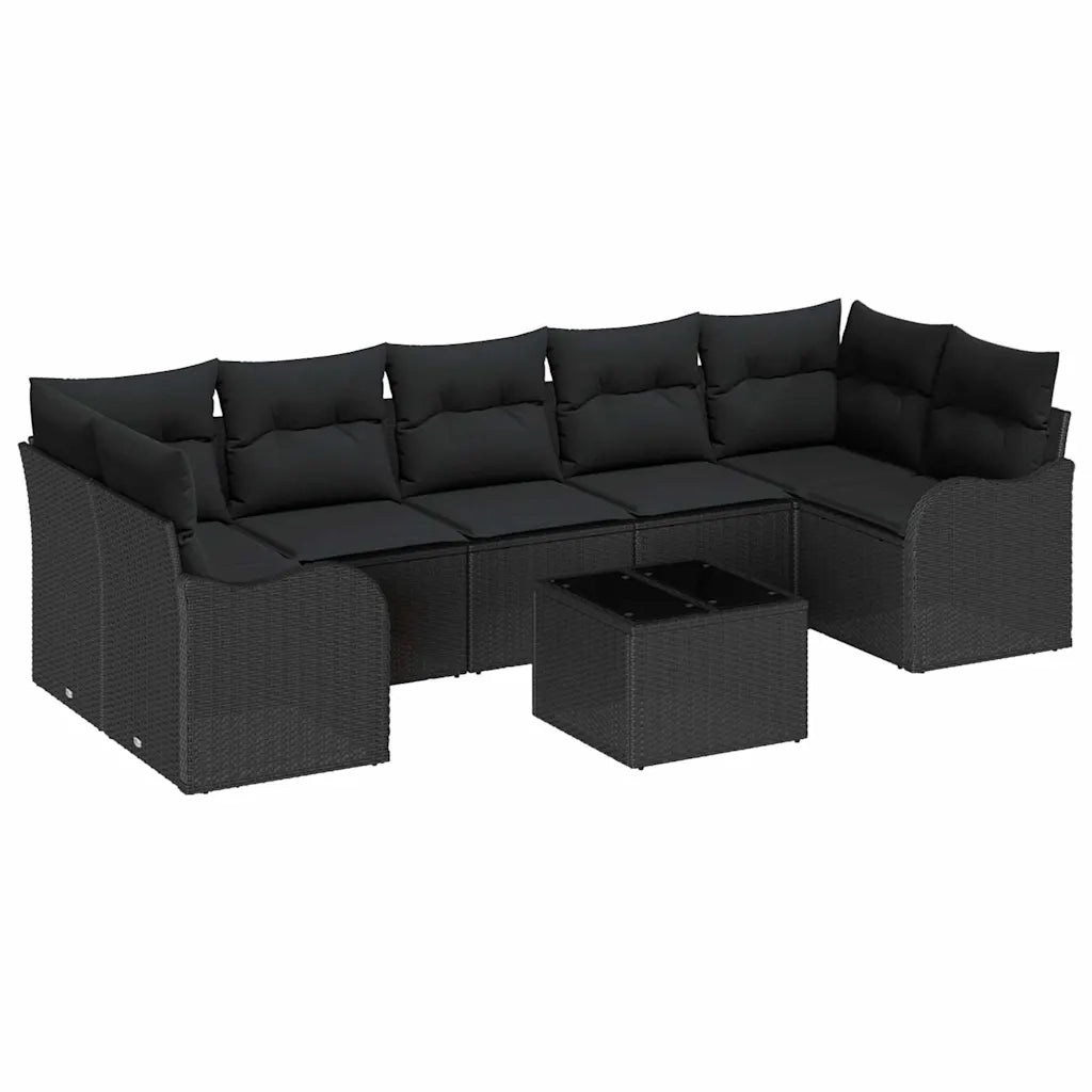 Set Divano da Giardino 8 pcs Nero Polyrattan, Acciaio e Vetro