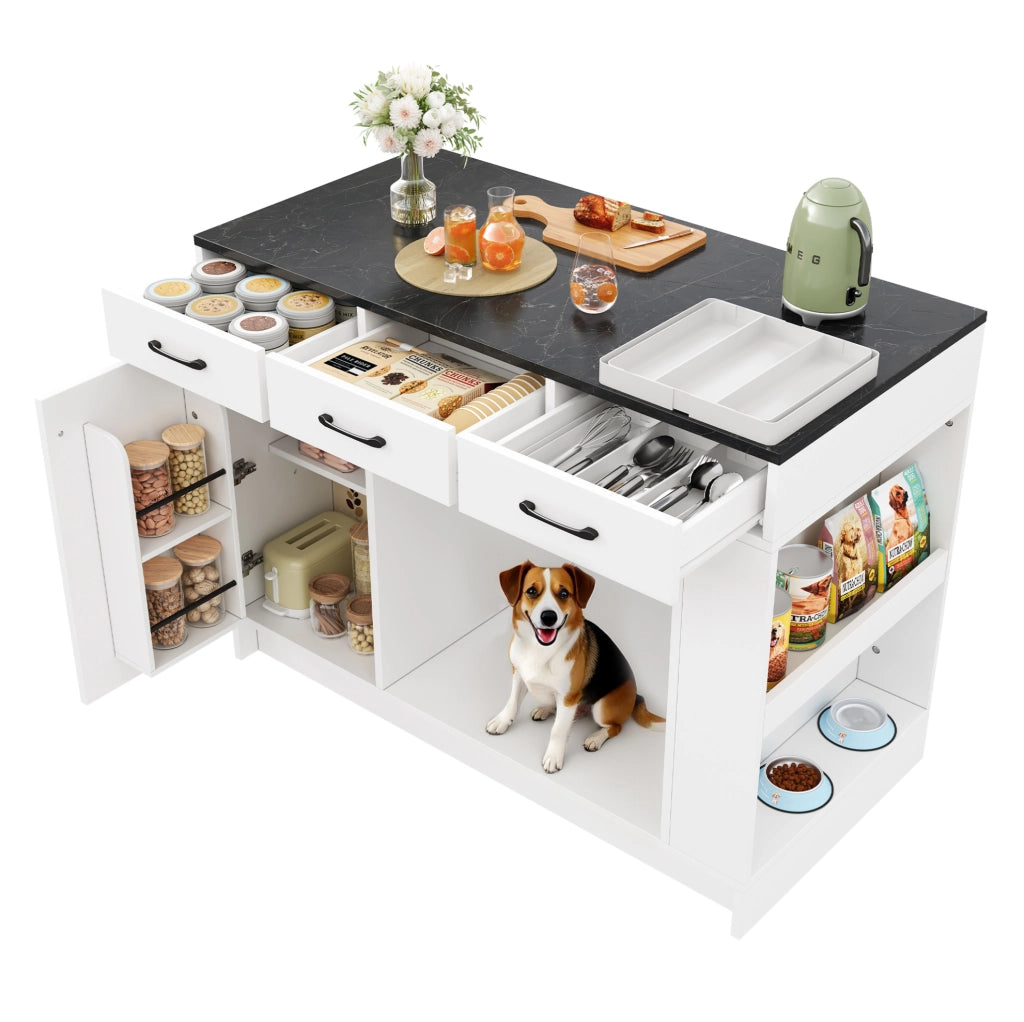 Carrello da cucina con area pet e 3 cassetti