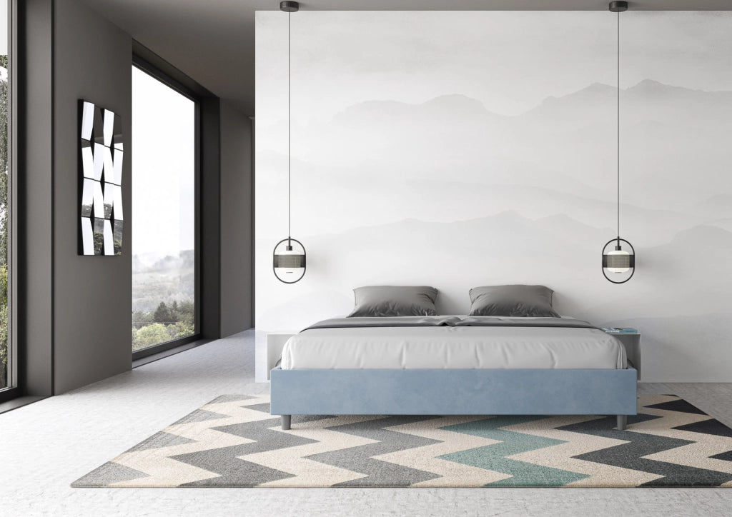 BS COM Letto contenitore imbottito 180x210 microfibra azzurro