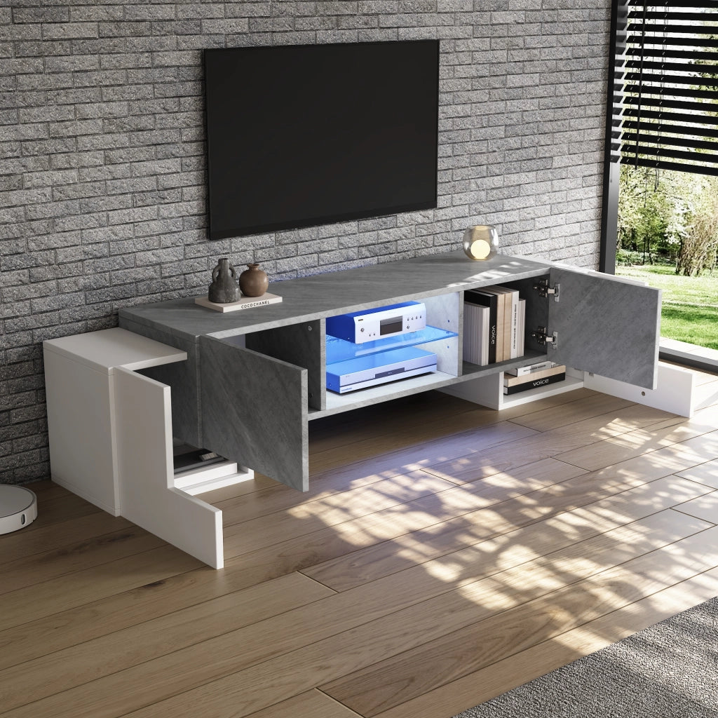 Mobile TV bianco e grigio 180 cm con illuminazione LED