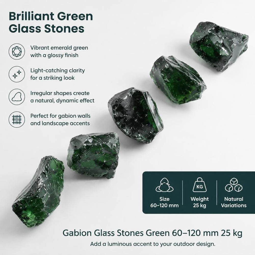 Green Glass Gabion Stones 60-120 Mm 25 Kg