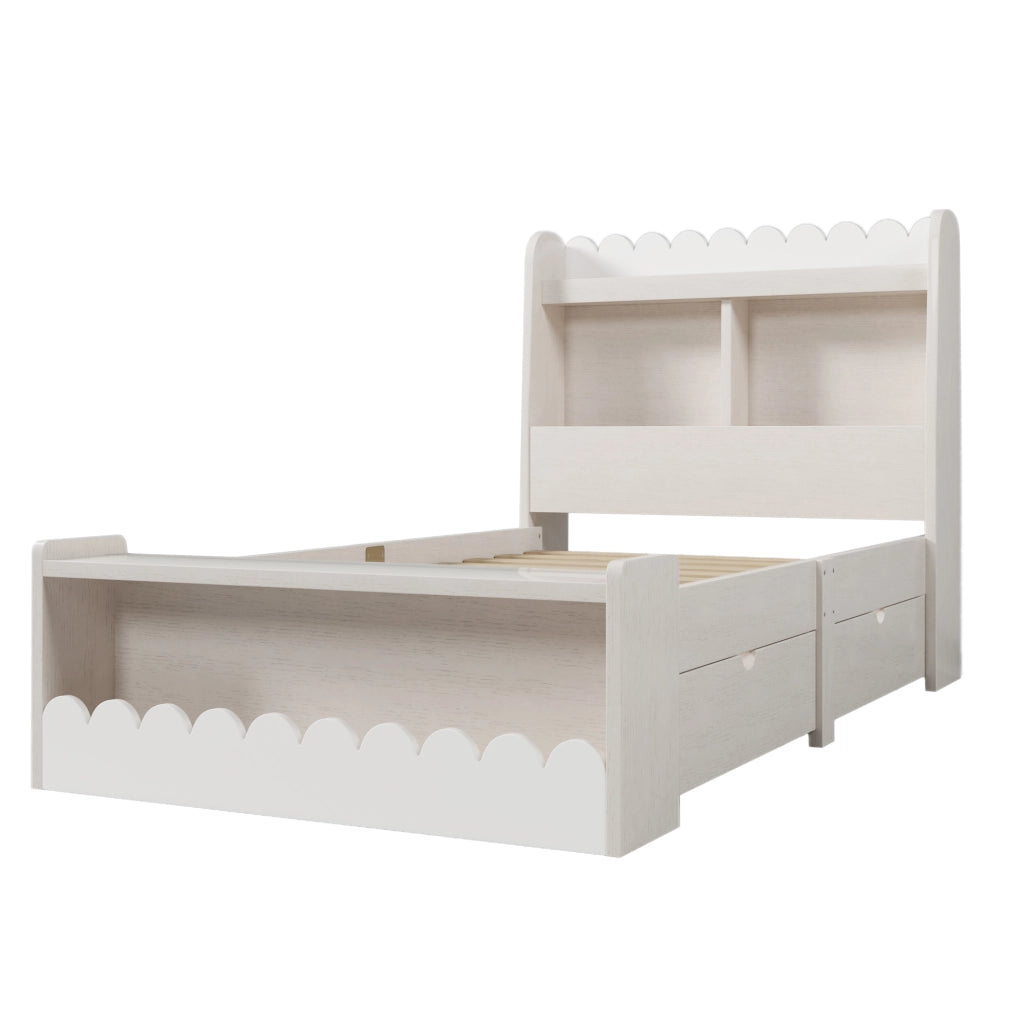 Letto singolo per bambini 90x190 cm con due cassetti e mensole