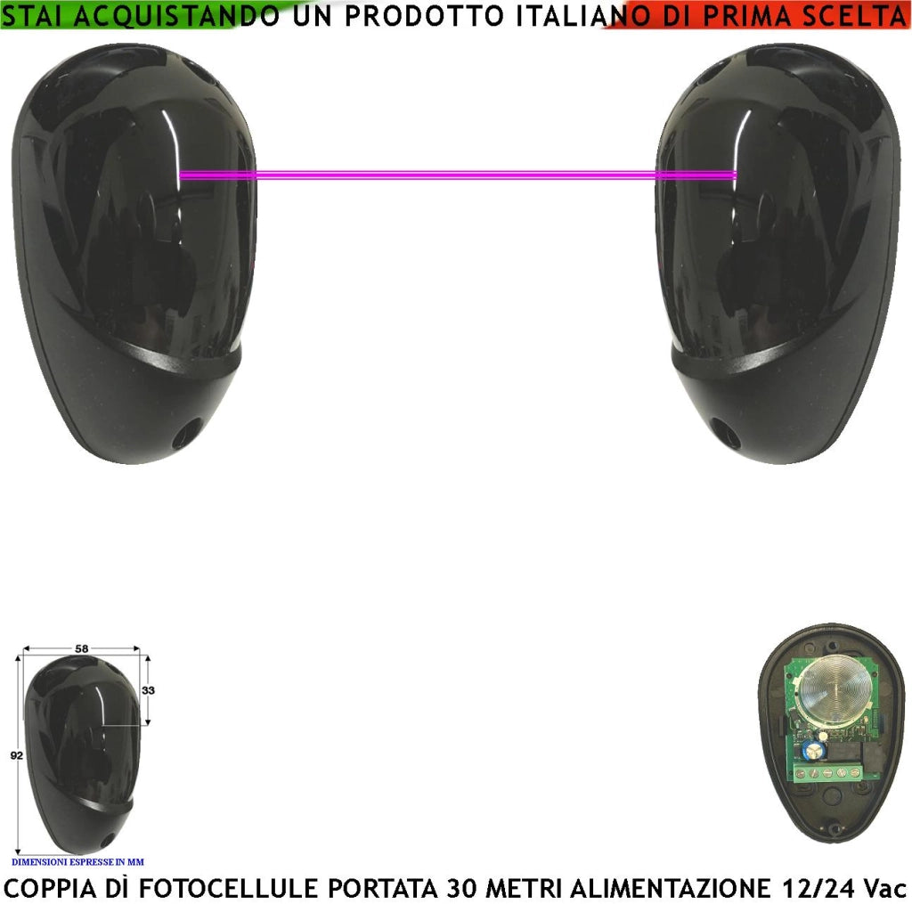 Fotocellule Portata 30 Metri Lineari Una Coppia Sicurezza Passaggio Automazione Cancello Elettrico Allmatic Montaggio a Parete o Palina Alimentazione 12/24 Vac