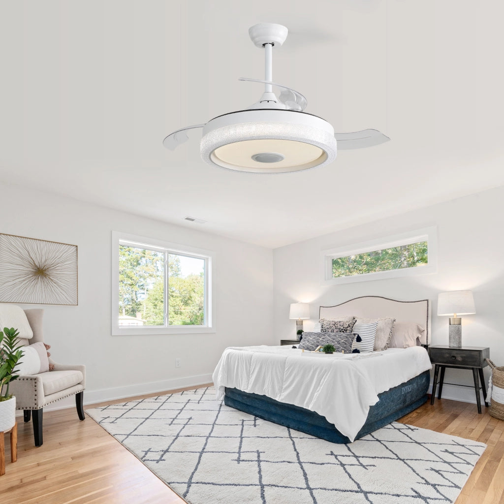 Ventilatore da soffitto 42" con LED RGB 36 W; Bluetooth; app e telecomando; motore DC; bianco PC