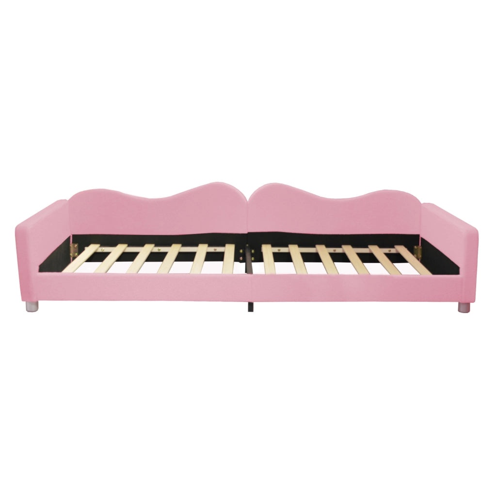 Letto per bambini imbottito 90x200 cm con schienale e braccioli in tessuto Teddy rosa