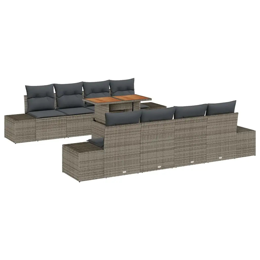 Set Divano da Giardino 9 pcs Grigio Poly Rattan