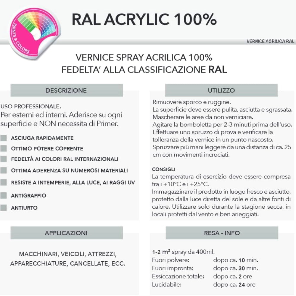 Faren ral acrylic vernice spray acrilica brillante a rapida essicazione 400 ml *** colore- nero intenso opaco - ral 9...