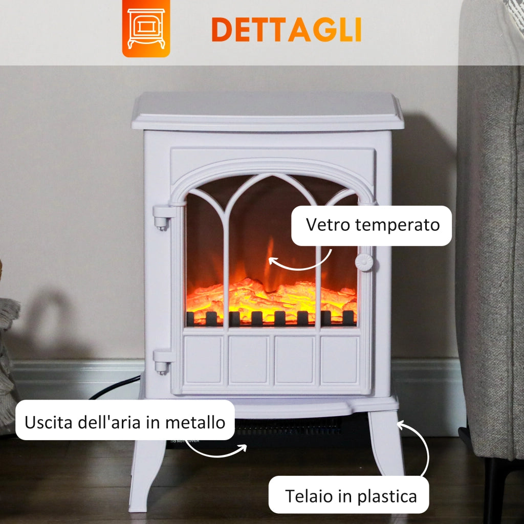 Camino da Terra Elettrico Potenza 1000W / 2000W con Effetto Fiamma Regolabile, 39x23x56.5cm, Bianco