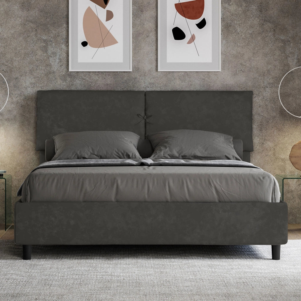 BS COM Letto matrimoniale senza rete imbottito 160x210 microfibra grigio