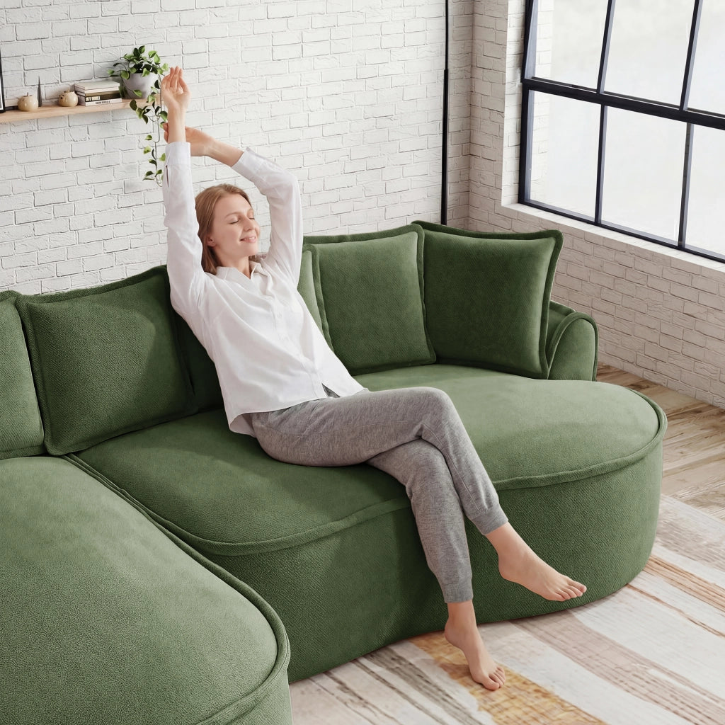 Divano Chaise Longue Doppio in Chenille con Cuscini ¨C MINIMAL ¨C Verde