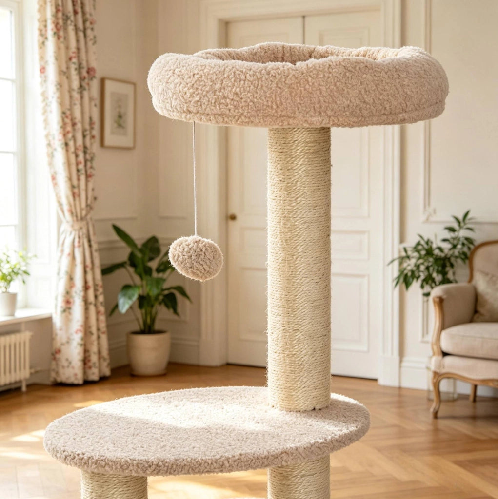 Tiragraffi multilivello beige con nicchia e tirasgraffi in sisal