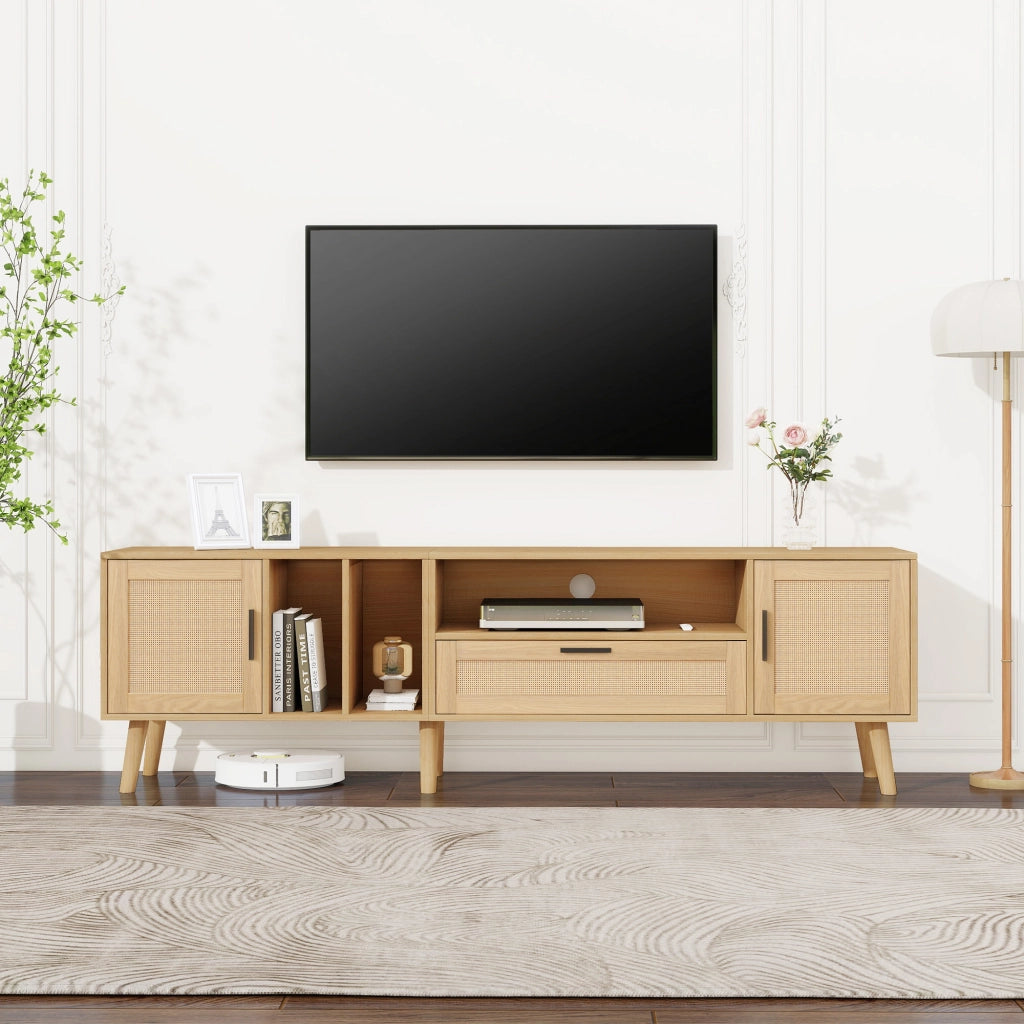 Mobile porta TV in pannello truciolare con 2 ante 1 cassetto e gestione cavi, finitura rovere 180 cm
