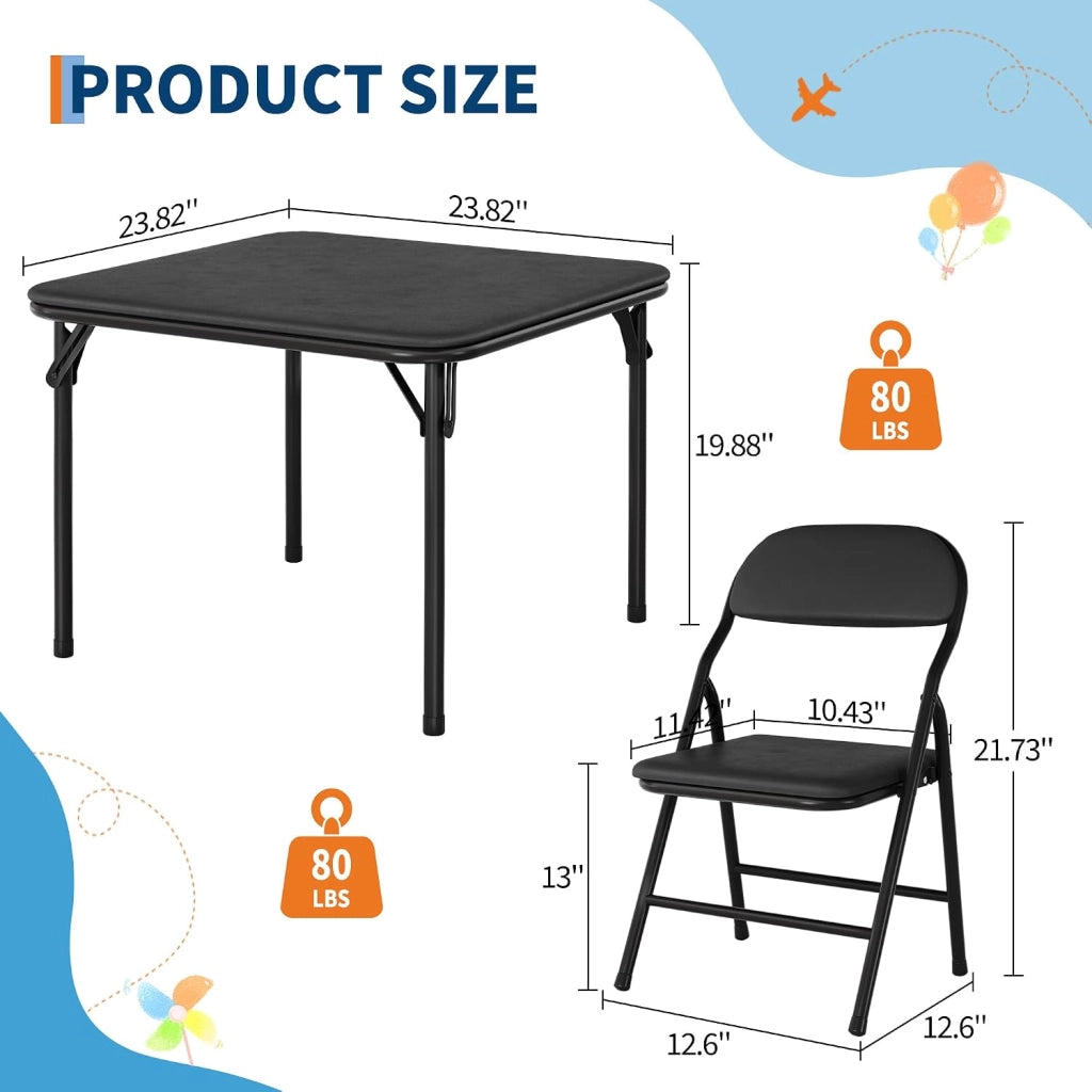 Set di tavolo e sedie pieghevoli da 5 pezzi per bambini con