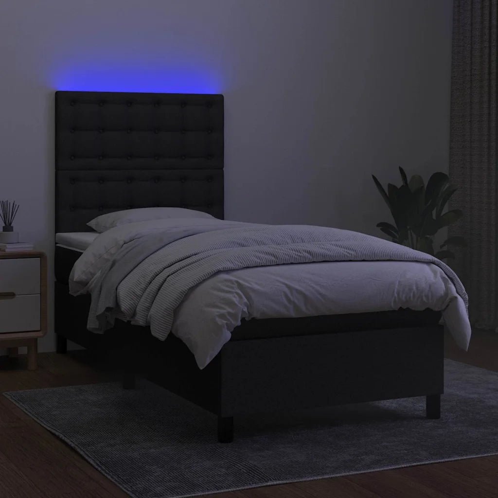 Letto a Molle con Materasso e LED Nero 90x190 cm in Tessuto 3135159
