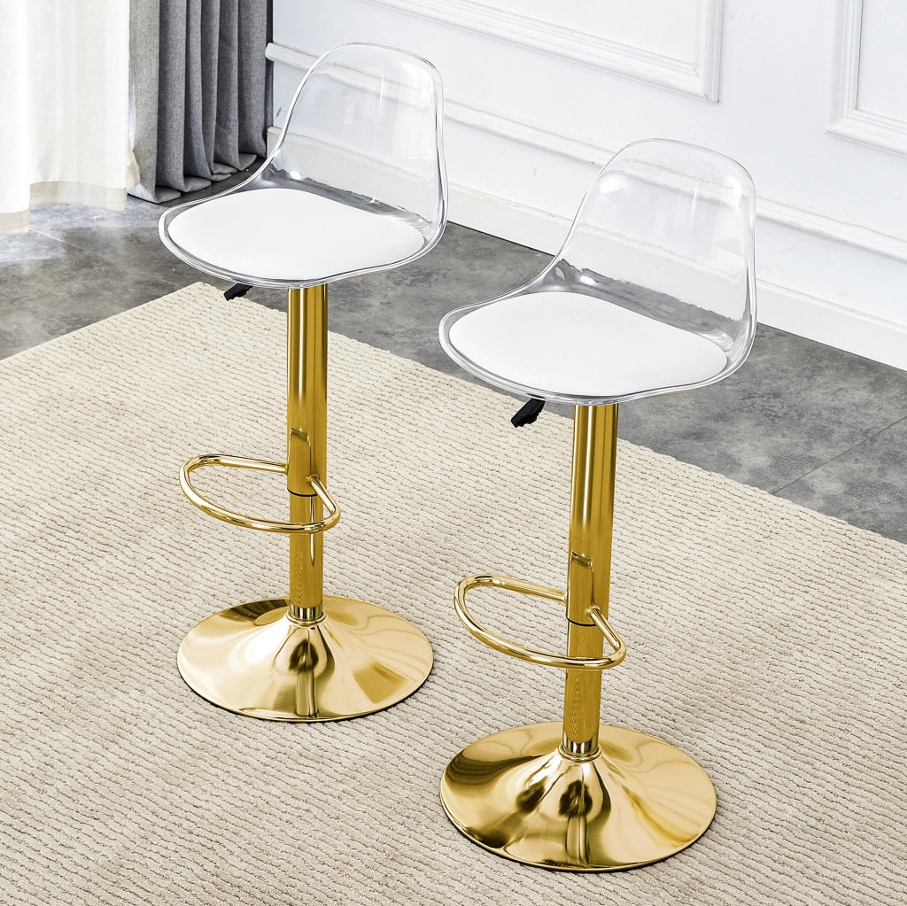 Set 2 sgabelli da bar regolabili 82-104 cm con schienale trasparente e base oro