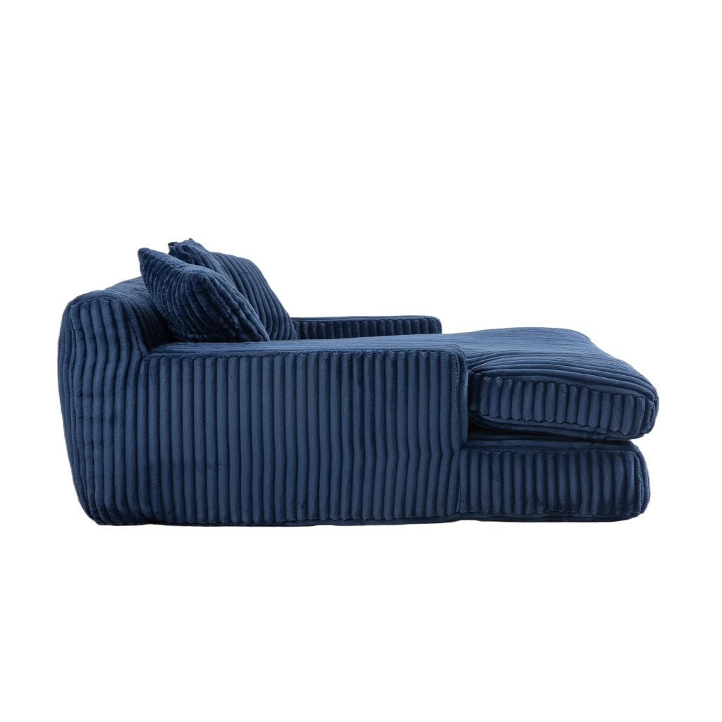 Chaise longue da interno in tessuto a coste con 3 cuscini schienale e braccioli blu navy 125 × 155 × 63 cm