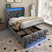 Letto singolo 90x200 cm con materasso e contenitore; grigio
