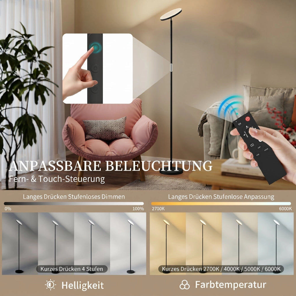 Lampada da terra RGB dimmerabile ¨C Xylo ¨C con telecomando e touch control, testa rotante 350¡ã, nero