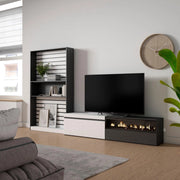 Mobile TV, Soggiorno, 310x35x186cm, Per TV fino a 80", Camino elettrico, Bianco e nero RF2852